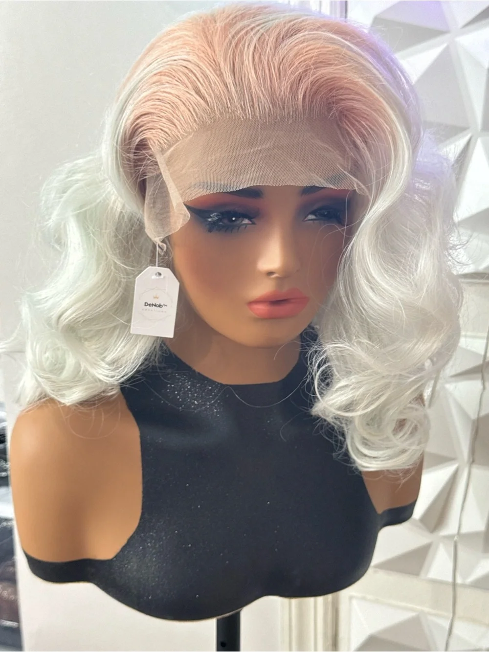 Title  16” Ombre Pink Root Curly Wavy 13x4 Lace Free Part Blend Wig